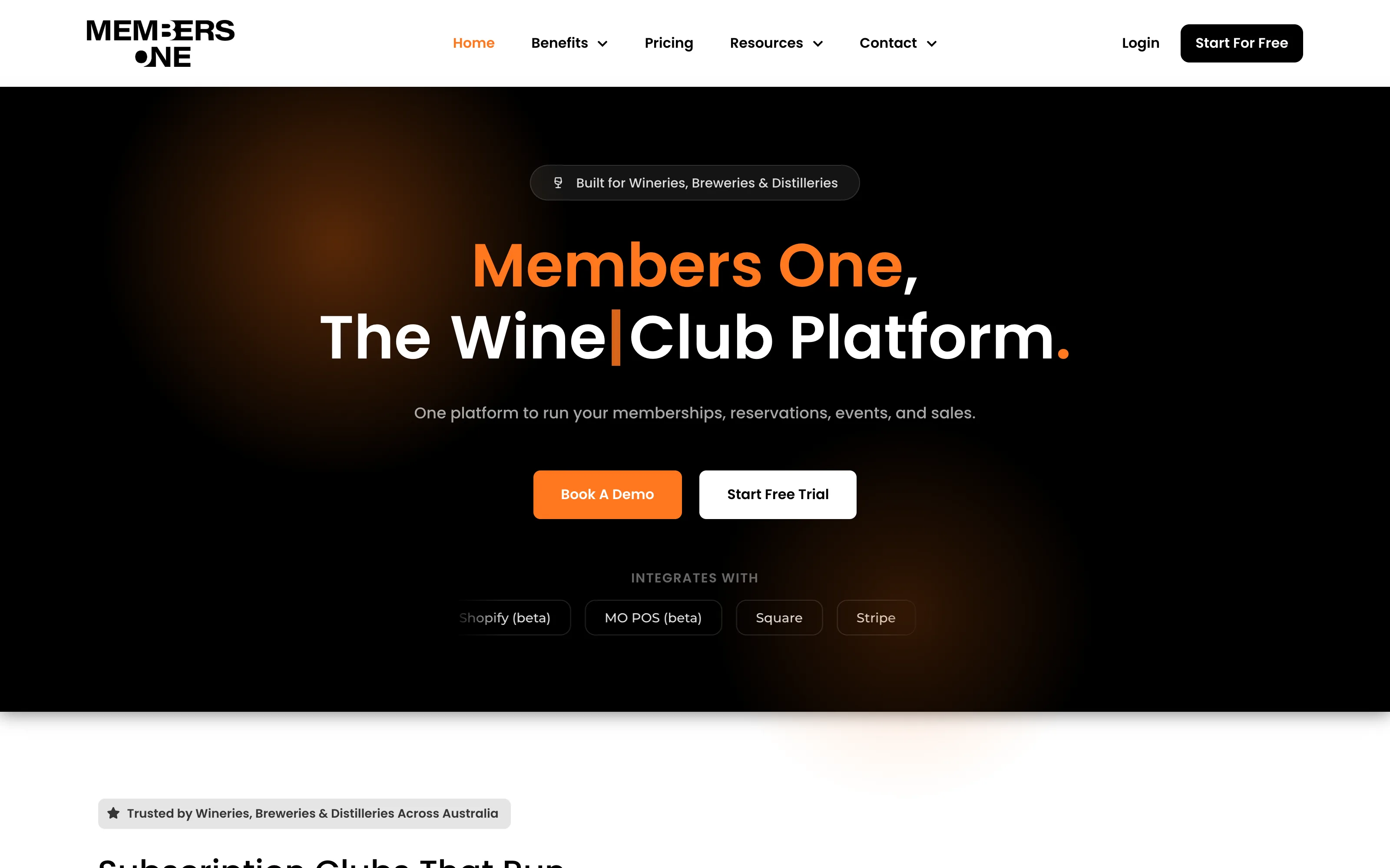 The members-one.com homepage: Members One, the wine club platform